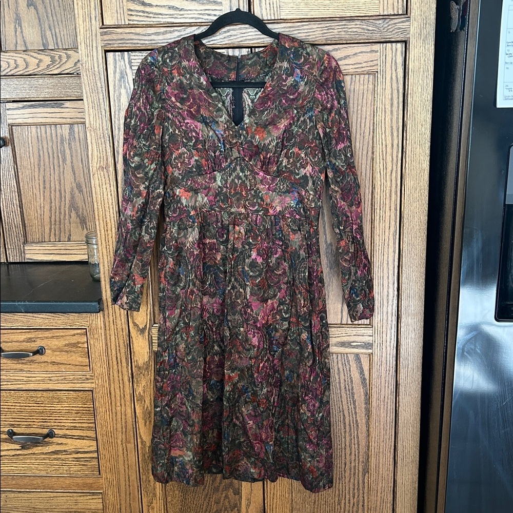 Vintage Handmade Burgundy Floral Print Midi Dress post romantic Sweetheart small